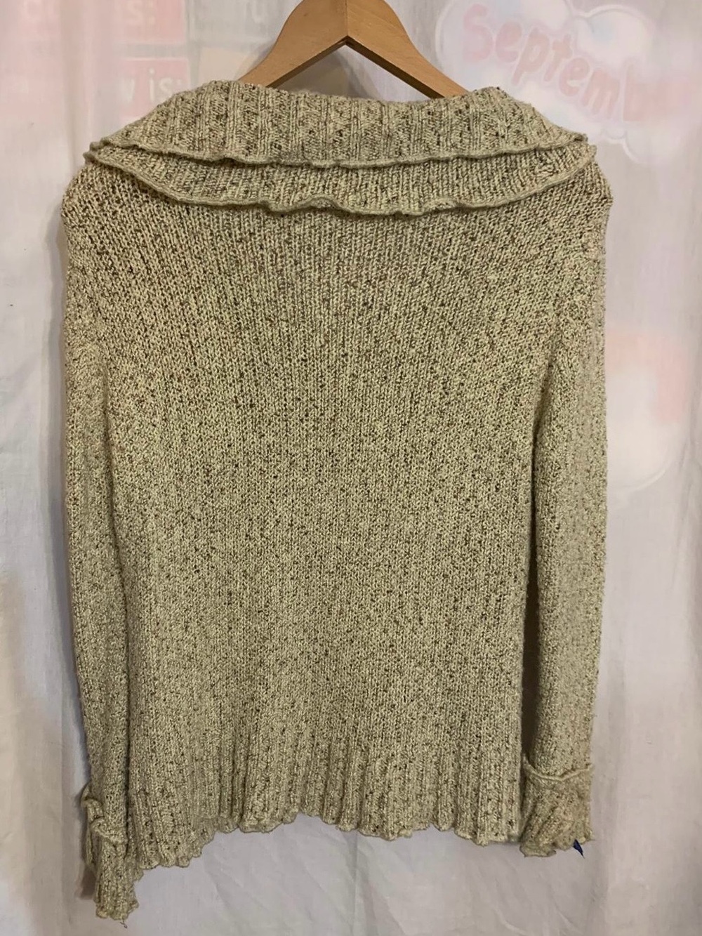 Chunky Cream Knit Button-Front Jacket with Ruffle Trim - Picture 5 of 5